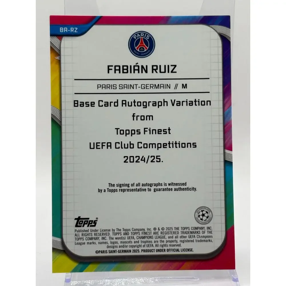 2025 Topps Finest UEFA Fabian Ruiz Refractor Auto Paris Saint-Germain - Picture 2 of 2